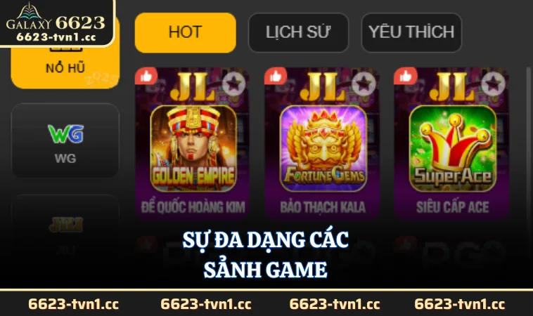 Sự đa dạng các sảnh game